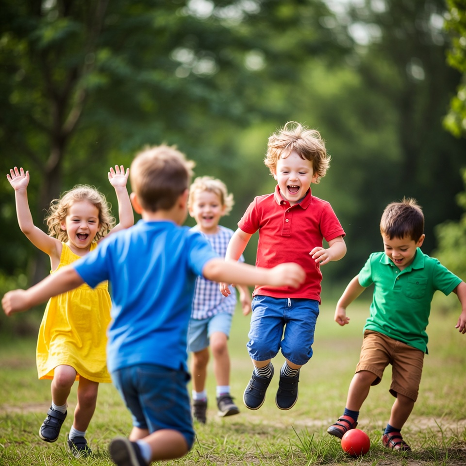 Joyful children playing outdoors, symbolizing nurturing young hearts in faith
