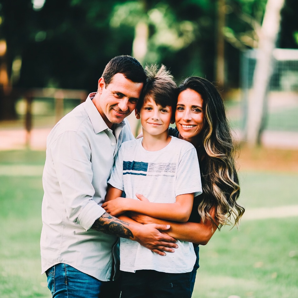 Warm family portrait embracing unity and faith in a heartland setting
